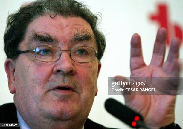 Veteran Northern Ireland politician and Nobel Peace Prize winner John Hume speaks on the European constitution in the Tribuna Barcelona, in Barcelona...