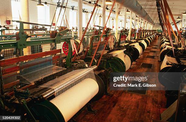 power looms at boott cotton mills museum - lowell massachusetts stock pictures, royalty-free photos & images