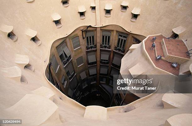 dormer of the casa mila in barcelona, spain - casa milà stock pictures, royalty-free photos & images