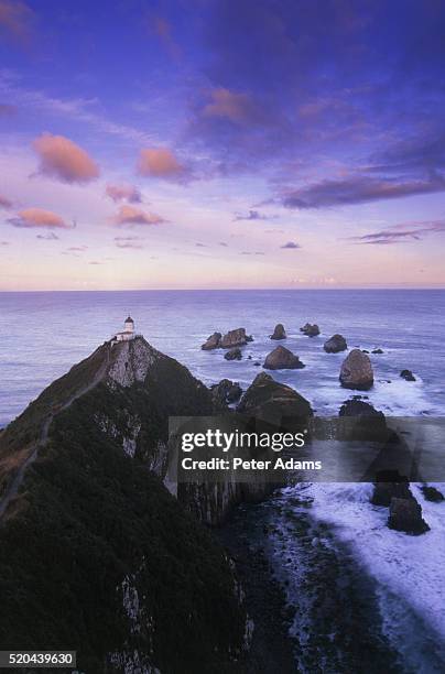 lighthouse at nugget point, the catlins, south island, new zealand - nugget point stock pictures, royalty-free photos & images