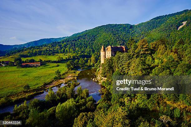 france, haute loire, lavoute polignac castle on the loire river - auvergne stock-fotos und bilder