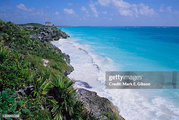 caribbean coastline at tulum - tulum ruins stock pictures, royalty-free photos & images