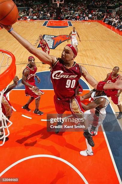 Drew Gooden of the Cleveland Cavaliers shoots during the game against the Charlotte Bobcats on January 3, 2005 at the Charlotte Coliseum in...