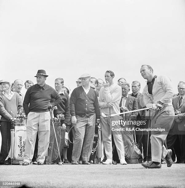 Open Championship 1962. Troon Golf Club in Troon, Scotland, held 11th - 13th July 1962. Pictured, Sam Snead, Jack Nicklaus, Bob Charles and Arnold...