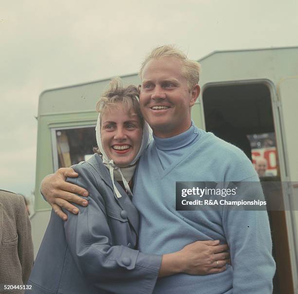 Open Championship 1966 at Muirfield Golf Links in Gullane, East Lothian, Scotland, held 6th - 9th July 1966. Pictured, Jack Nicklaus with his wife...