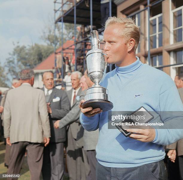 Open Championship 1966 at Muirfield Golf Links in Gullane, East Lothian, Scotland, held 6th - 9th July 1966. Pictured, Jack Nicklaus with the trophy...