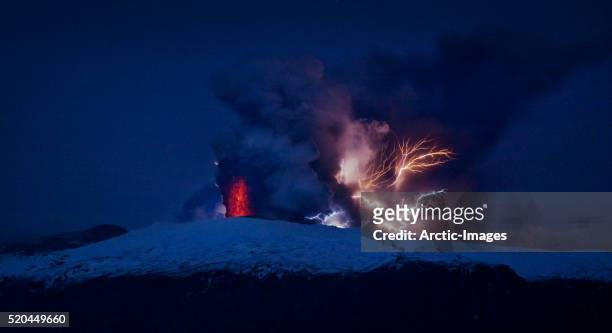 lightning in ash cloud during eyjafjallajokull eruption - eruption stock pictures, royalty-free photos & images