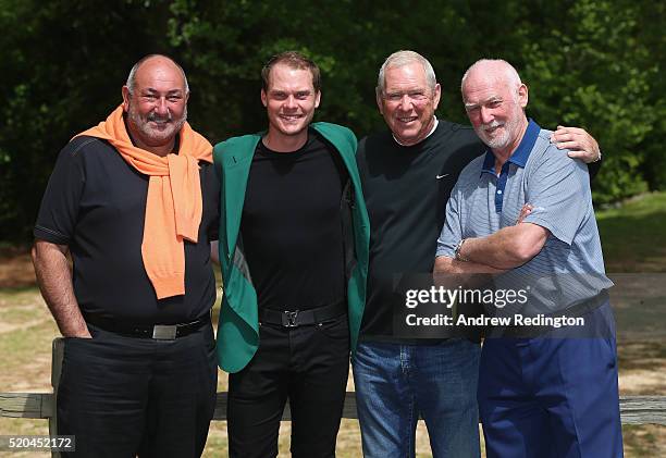 Danny Willett of England, the 2016 Masters champion, poses with members of his management team ISM Andrew Chubby Chandler, Louis Martin and Martin...