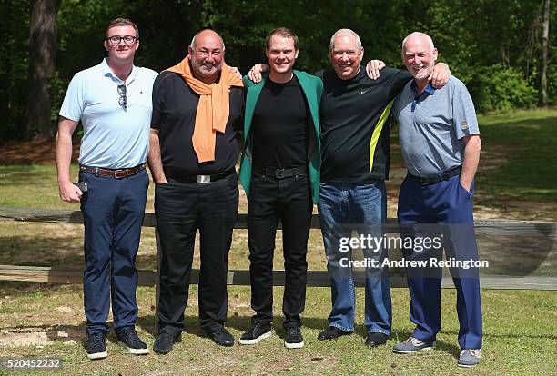 Danny Willett of England, the 2016 Masters champion, poses with members of his management team ISM Nick Mullen, Andrew Chubby Chandler, Louis Martin...