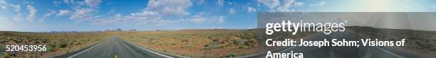 panorama of road through colorado plateau - 360 photograph colorado stock pictures, royalty-free photos & images