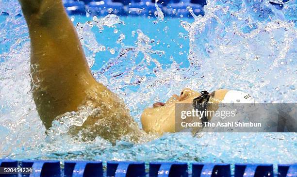 Masaki Kaneko competes in the Men's 200m Backstroke final during day six of the Japan Swim 2016 at Tokyo Tatsumi International Swimming Center on...