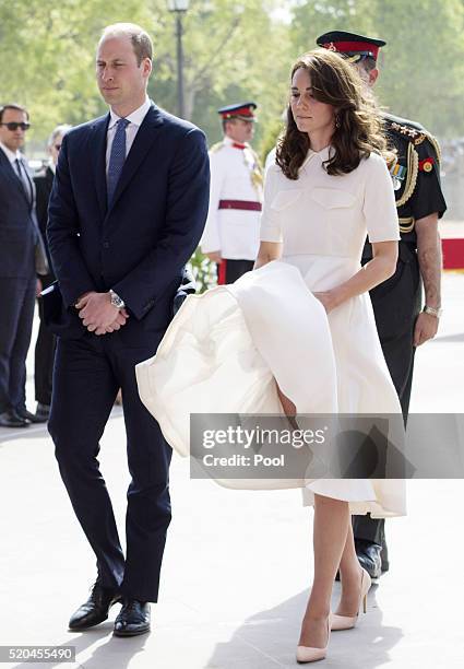 Prince William, Duke of Cambridge and Catherine, Duchess of Cambridge visit the war memorial India Gate to lay a wreath on April 11, 2016 in New...