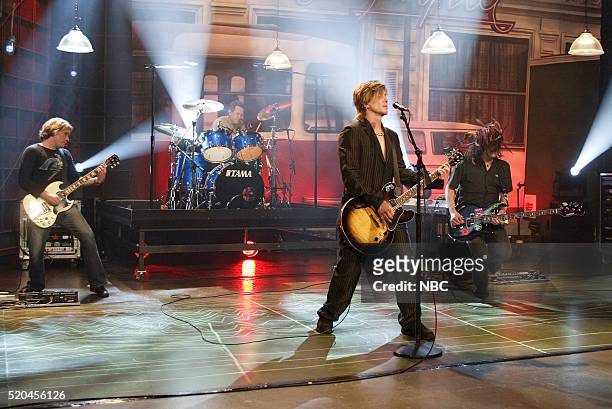 Episode 3146-- Pictured: Musicians Mike Malinin, George Tutuska, John Rzeznik and Robby Takac of musical guest Goo Goo Dolls perform on May 16, 2006...