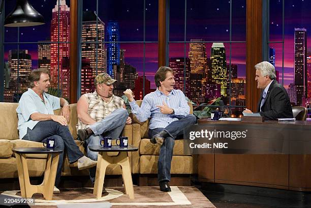 Episode 3156-- Pictured: Comedians Bill Engvall, Larry the Cable Guy and Jeff Foxworthy during an interview with host Jay Leno on June 6, 2006 --