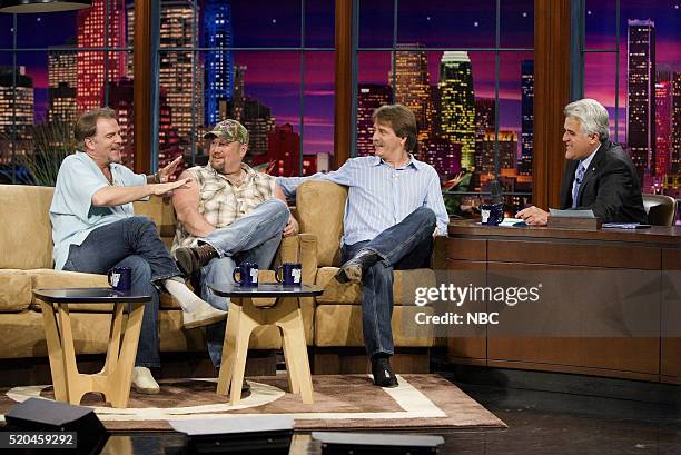 Episode 3156-- Pictured: Comedians Bill Engvall, Larry the Cable Guy and Jeff Foxworthy during an interview with host Jay Leno on June 6, 2006 --