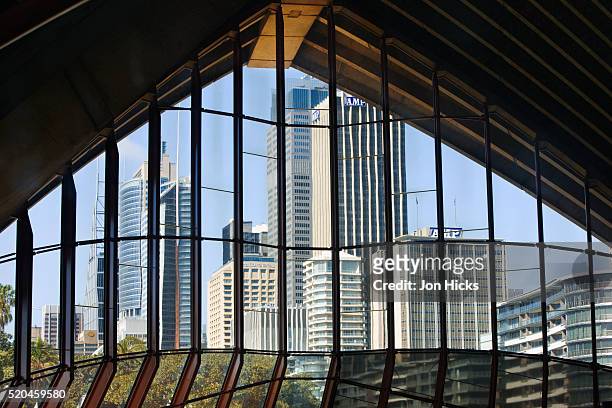 skyscrapers of the central business district as seen from the sydney opera house - inside of sydney opera house stock-fotos und bilder