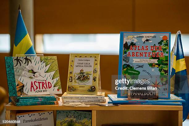 General view of the opening of the exhibition 'Frech, wild & wunderbar - schwedische Kinderbuchwelten' at the Swedish Embassy on April 11, 2016 in...