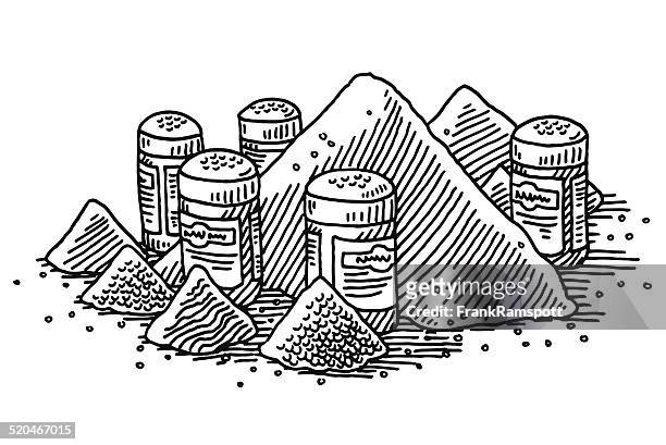 ilustraciones, imágenes clip art, dibujos animados e iconos de stock de aderezo pila salero y pimentero dibujo - salt shaker