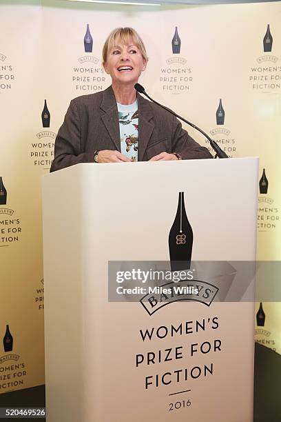 Kate Mosse at the Baileys Women's Prize for Fiction 2016 Shortlist at Royal Festival Hall, Southbank Centre on April 11, 2016 in London, England.