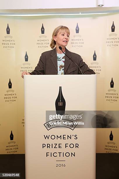 Kate Mosse at the Baileys Women's Prize for Fiction 2016 Shortlist at Royal Festival Hall, Southbank Centre on April 11, 2016 in London, England.