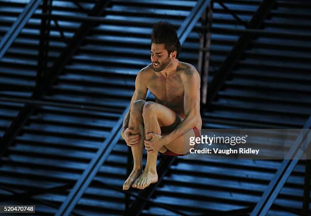 Maxim Bouchard of Canada competes in the Men's 10m Final during Day Three of the FINA Diving Grand Prix at Centre Sportif de Gatineau on April 09,...