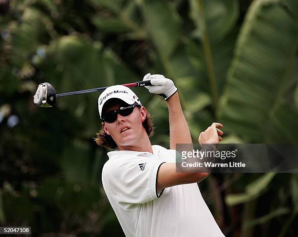 Martin Maritz of South Africa reacts to his tee shot on the fifth hole during the third round of the South African Airways Open at Durban Country...