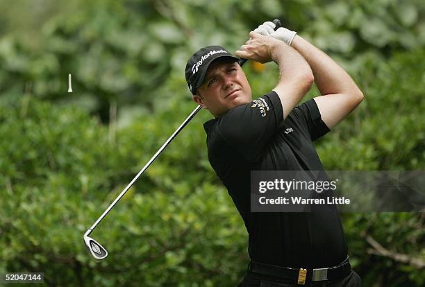 Graeme Storm of England tees off on the fifth hole during the third round of the South African Airways Open at Durban Country Club on January 22,...
