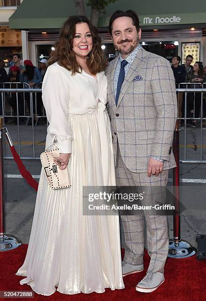 Actress Melissa McCarthy and husband Ben Falcone arrive at the premiere of USA Pictures' 'The Boss' at Regency Village Theatre on March 28, 2016 in...