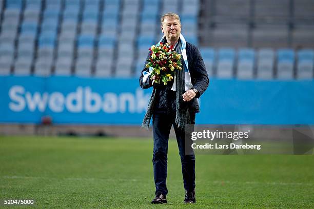 Age Harried, Danish coach is here during the Allsvenskan match between Malmo FF v GIF Sundsvall at Swedbank Stadion on April 11, 2016 in Malmo,...
