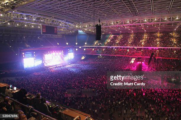 General view of the "Tsunami Disaster Fundraising Concert" at the Millennium Stadium on January 22, 2005 in Cardiff, Wales.The concert aims to raise...