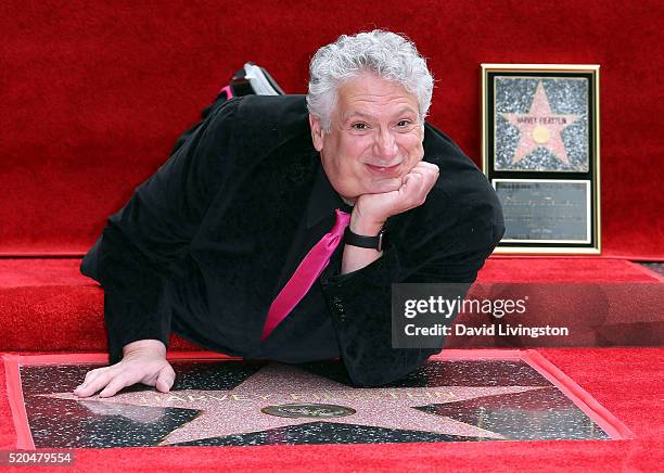 Actor Harvey Fierstein attends Cyndi Lauper and Harvey Fierstein being honored with a Double Star ceremony on the Hollywood Walk of Fame on April 11,...