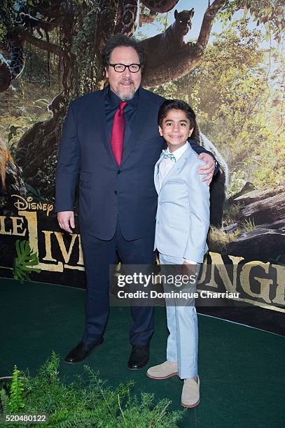 Director Jon Favreau and Neel Sethi attend the "The Jungle Book" Paris Premiere at Cinema Pathe Beaugrenelle on April 11, 2016 in Paris, France.