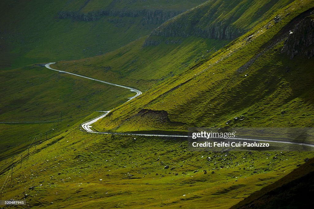 Mountain Road at Gjogv Eysturoy Island Faroe Islands