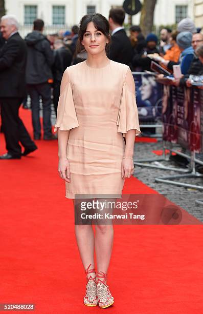 Phoebe Fox arrives for the UK premiere of "Eye In The Sky" at Curzon Mayfair on April 11, 2016 in London, United Kingdom.