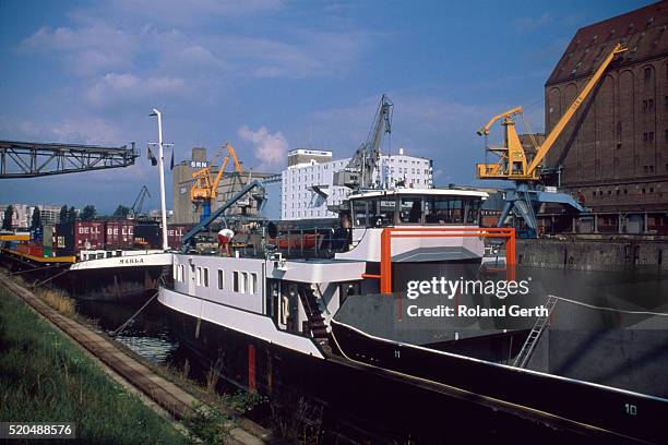 freighters in a harbour at the rhine - basel port stock pictures, royalty-free photos & images