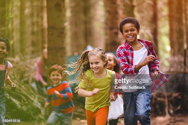 playtime in the woods - school vacation stock pictures, royalty-free photos & images