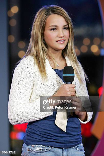 Actor Jamie Lynn Spears makes an appearance on MTV's Total Request Live on January 21, 2005 in New York City.
