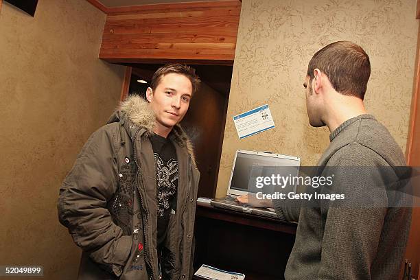 Actor Travis Aaron Wade visits the Actorgear.com display at the Gibson Gift Lounge during the 2005 Sundance Film Festival on January 22, 2005 in Park...