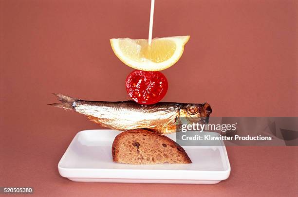 fingerfood with kieler sprat - sprat fish stock pictures, royalty-free photos & images