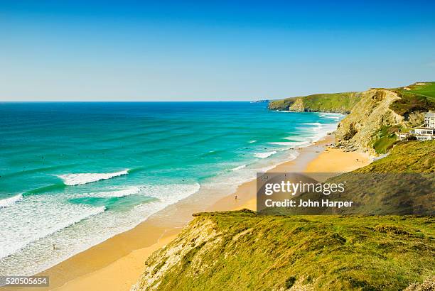 watergate bay and beach in newquay - watergate stock pictures, royalty-free photos & images