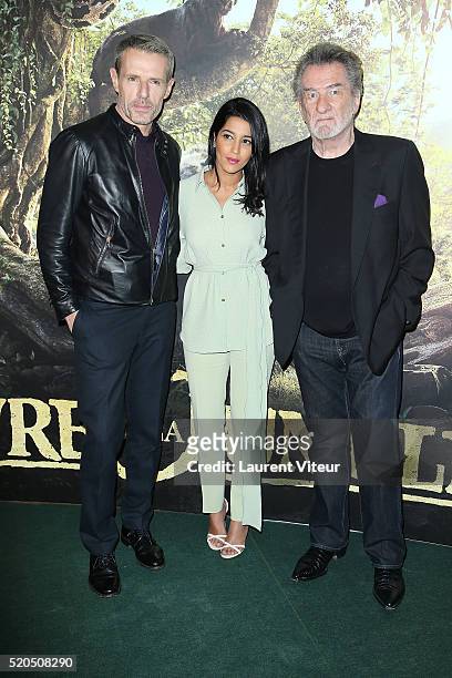Actor Lambert Wilson, Actress Leila Bekhti and Singer Eddy Mitchell attend Le Livre De La Jungle Paris Premiere at Cinema Pathe Beaugrenelle on April...