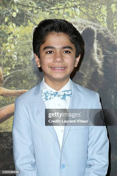 Actor Neel Sethi attends Le Livre De La Jungle Paris Premiere at Cinema Pathe Beaugrenelle on April 11, 2016 in Paris, France.