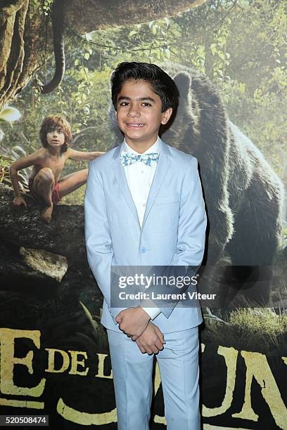 Actor Neel Sethi attends Le Livre De La Jungle Paris Premiere at Cinema Pathe Beaugrenelle on April 11, 2016 in Paris, France.