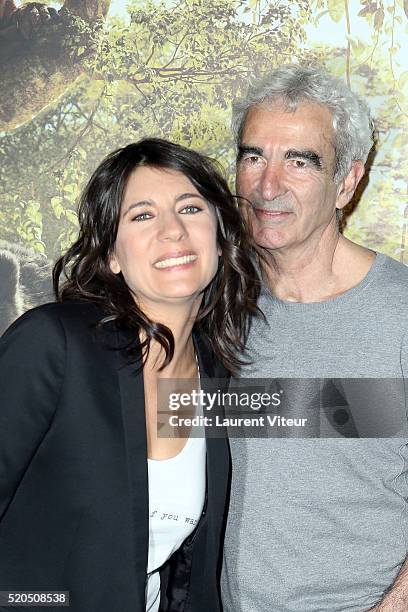 Presenter Estelle Denis and Footballer Raymond Domenech attend Le Livre De La Jungle Paris Premiere at Cinema Pathe Beaugrenelle on April 11, 2016 in...