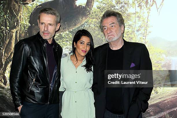 Actor Lambert Wilson, Actress Leila Bekhti and Singer Eddy Mitchell attend Le Livre De La Jungle Paris Premiere at Cinema Pathe Beaugrenelle on April...