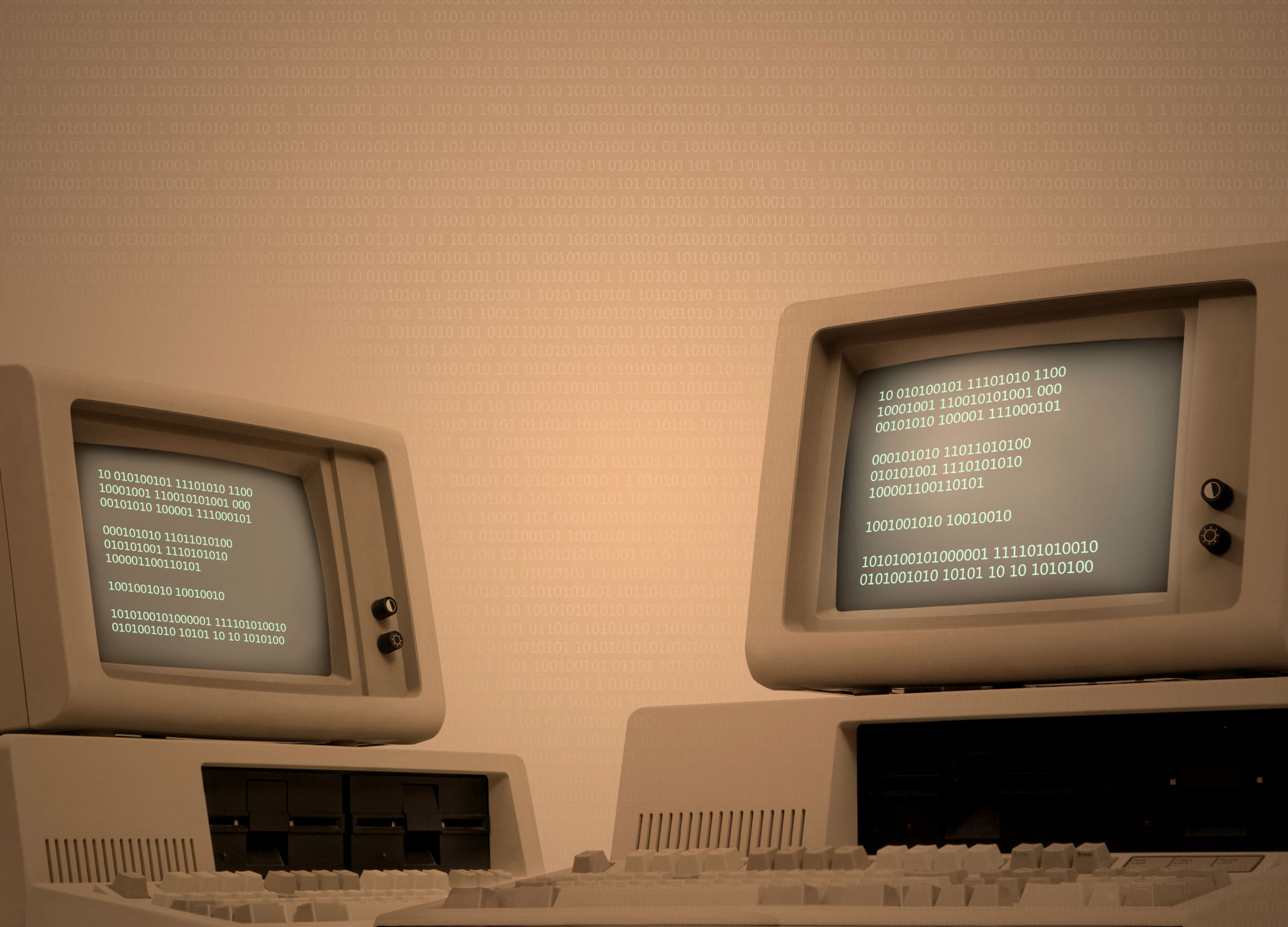 Vintage computer technology background with binary code Vintage computer technology background with binary code