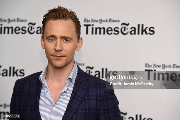 Tom Hiddleston poses before The New York Times TimesTalks at Directors Guild of America Theater on April 11, 2016 in New York City.