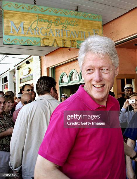 Former President Bill Clinton prepares to enter singer Jimmy Buffett's restaurant on Duval Street in January 22, 2005 Key West, Florida. Clinton was...