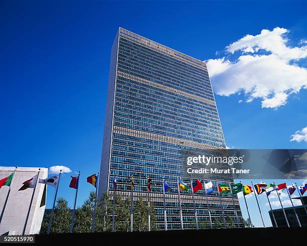 usa, new york, govenment building - hoofdkwartier van de verenigde naties stockfoto's en -beelden