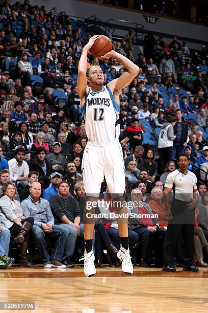 Tayshaun Prince of the Minnesota Timberwolves shoots the ball during the game against the Houston Rockets on April 11, 2016 at Target Center in...